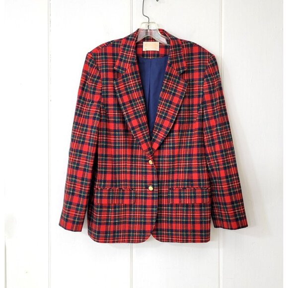 Pendleton Jackets & Blazers - Pendleton Vintage Red Tartan Plaid Wool Blazer